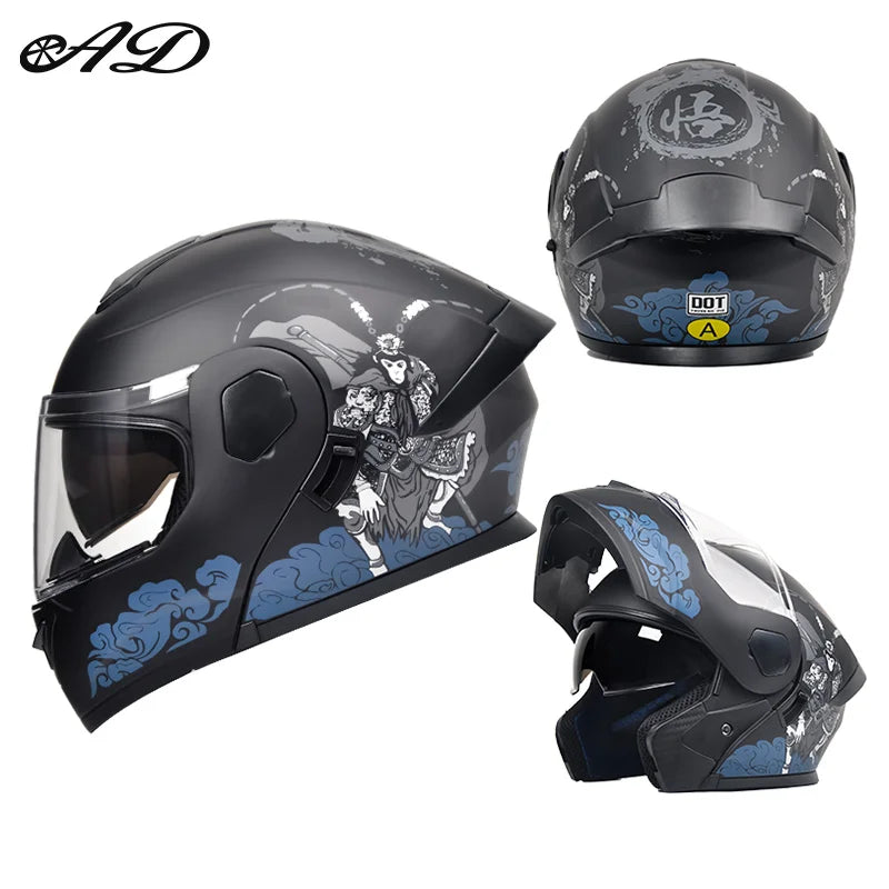 Dot Certified Ad Factory Open Face Motorcycle Helmet with Dual Visor Crash-Resistant Abs Motocross Riding Motorcycle Helmets