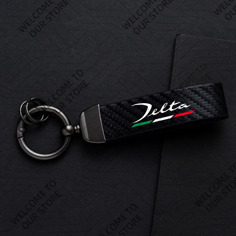 DELTA MUSA LANCIA Logo Car Carbon Fiber Leather Keychain