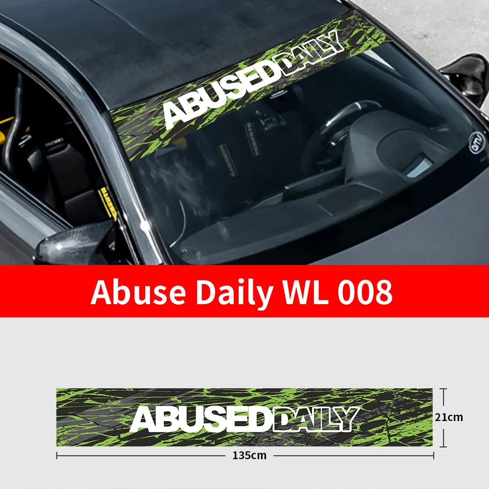 Abuse Daily Car Front and Rear Windshield Stickers Waterproof Sunscreen Windscreen Banner Decal Window Sticker Accessories