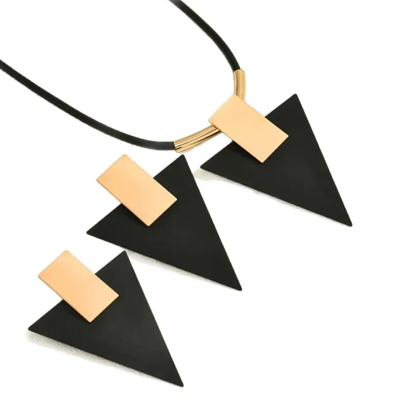 2PCS Geometric Rectangular Inverted Triangle Two-Color Spliced Pendant Earring Necklace for Women Trend Exaggerated Set Jewelry
