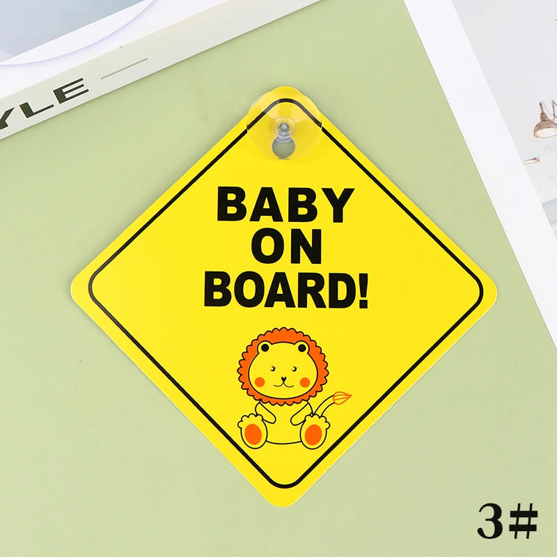 1pc Baby On Board Safety Car Window Suction Cup Yellow Warning Sign Accessor Driving Accessor Car Sticker Автомобильные Наклейки