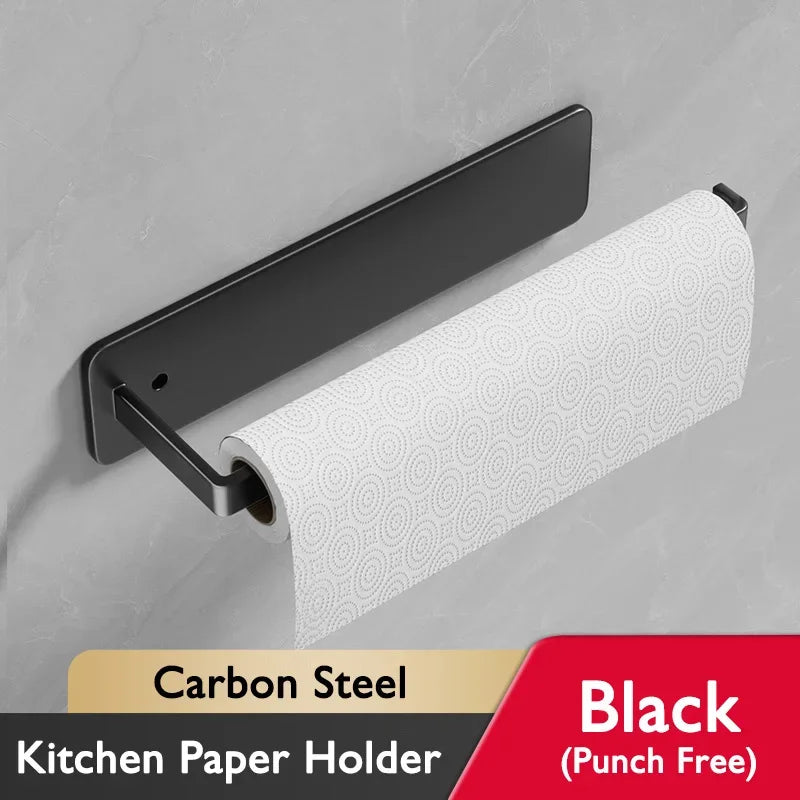 Self Adhesive Kitchen Paper Holder No Drill Napkin Tissue Towel Toilet Roll Paper Holder Hanger Cabinets Bathroom Storage Rack