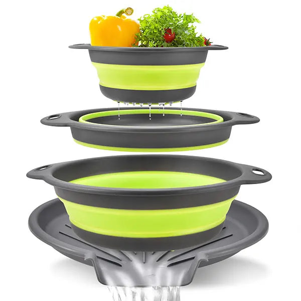 3/4PCS Foldable Collapsible Colander Set Drain Basket with Self-Draining Base Vegetables Fruit Washing Basket Kitchen Drainer