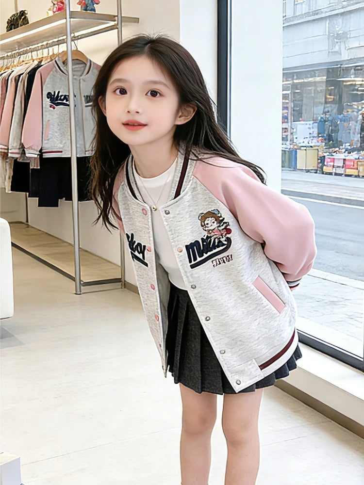 Girls Baseball Fashion Jackets Kids Embroidered Cardigan Autumn Spring Casual Outwears Children's Trends Sweatshirt Coats
