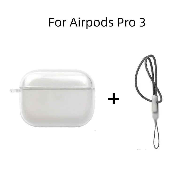 Clear Soft TPU Earphone Case for Airpods Pro 3 Case with Strap Funda Airpods Pro 2 Airpods 4 3 Bluetooth Earphone Cover