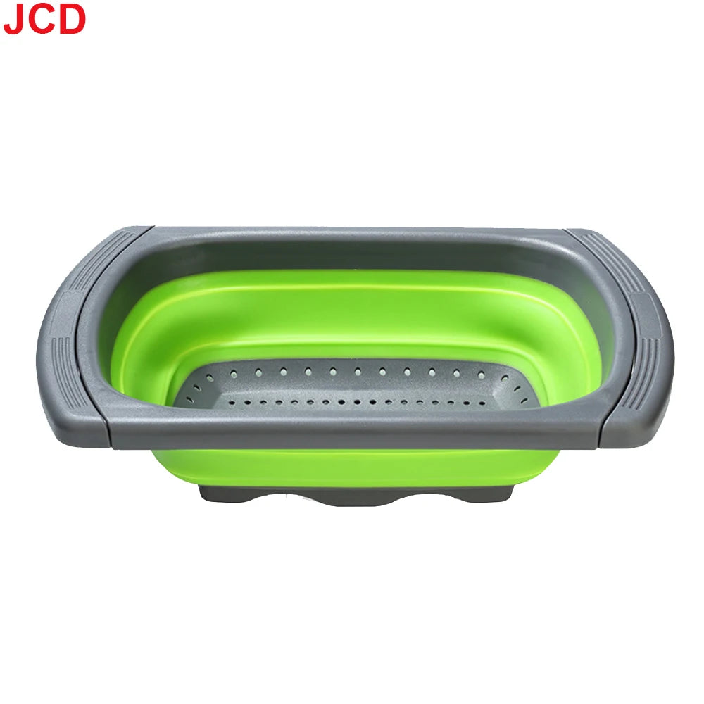JCD 1pcs Fruit Vegetable Washing Basket Foldable Strainer Silicone Colander Dish Collapsible Drainer Filter Kitchen Storage Tool