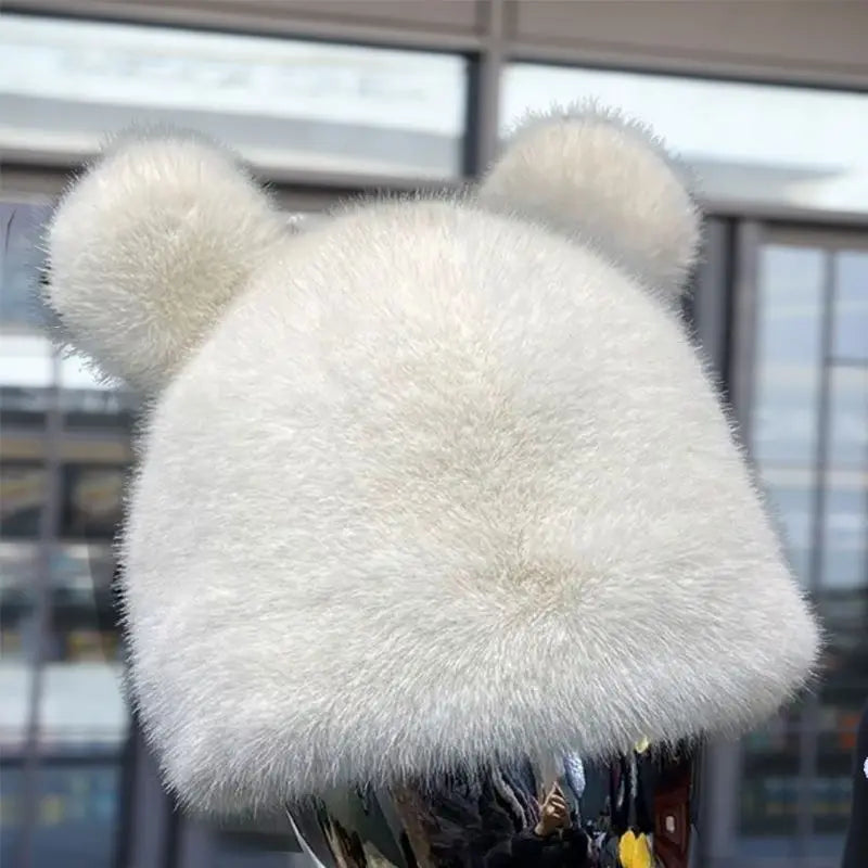 Winter Luxury Faux Mink Fur Beanies Caps Women's Earmuffs Fashion Warm Cap Berets Faux Mink Fur Brim 2026 Fashion Warmer Cap