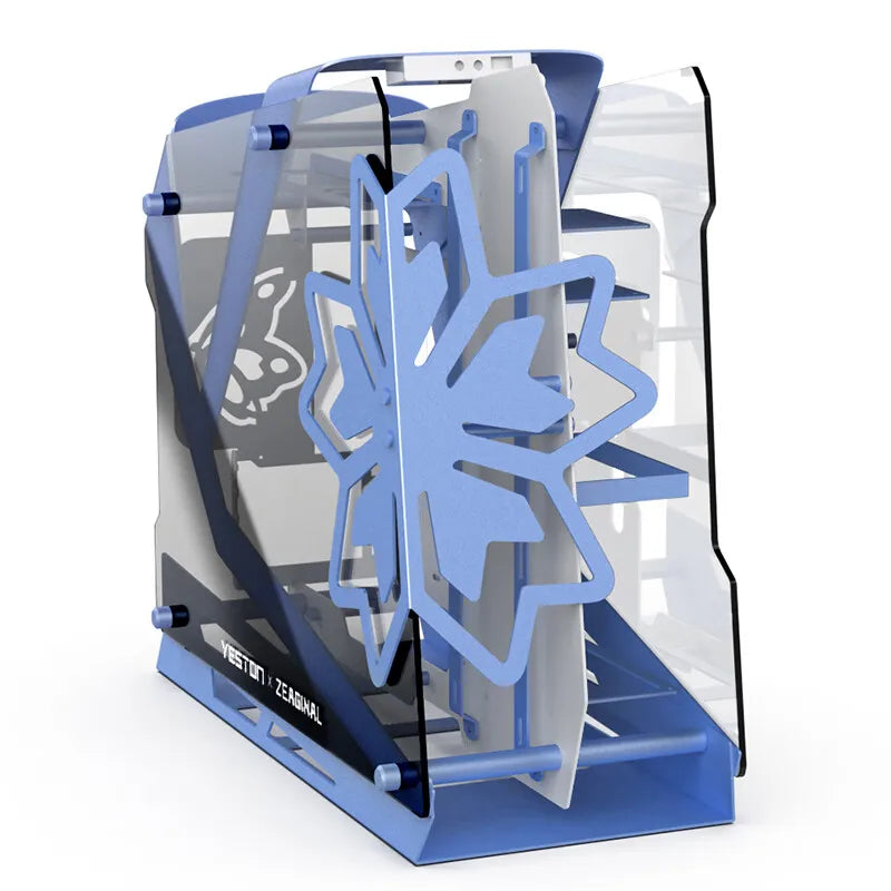 ZEAGINAL ZC-09 MATX/ITX open computer case,Both sides of the tempered glass are transparent, blue and white limited edition