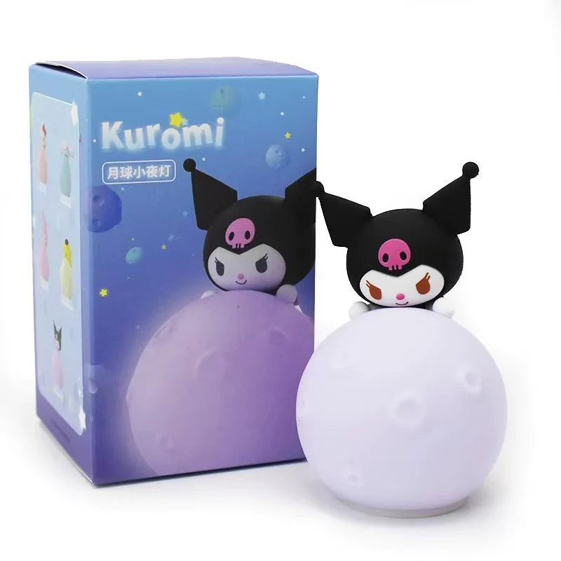 Sanrio LED Moon Night Light Blind Box Kuromi Hello Kitty Cinnamoroll Action Figure Model Kawaii Room Decor Surprise Toy Gift