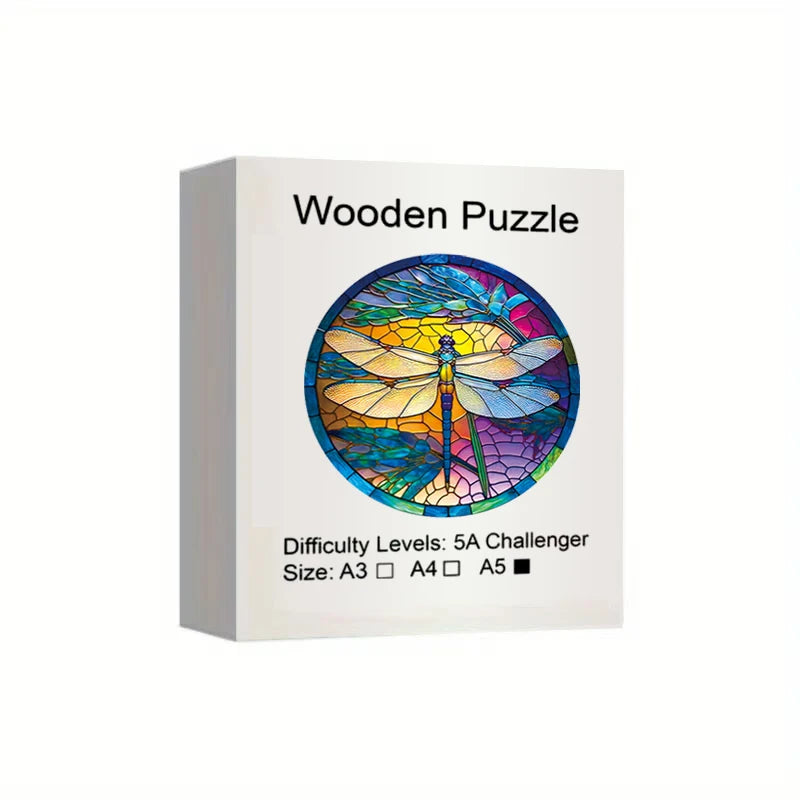 Colorful Dragonfly Wooden Puzzle with Beautiful Gift Package - Unique Shaped Pieces Wooden Toys for Adults Kids, Christmas Gift