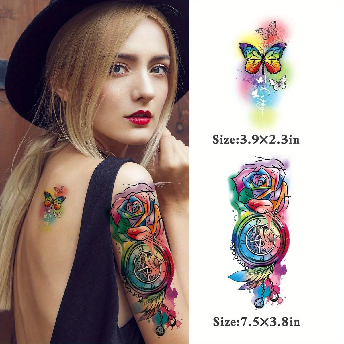 50 Sheets Large Half Arm Fake Tattoos Flower Cat Owl Lion Temporary Tattoos for Women Men Tiny Waterproof Semi Permanent