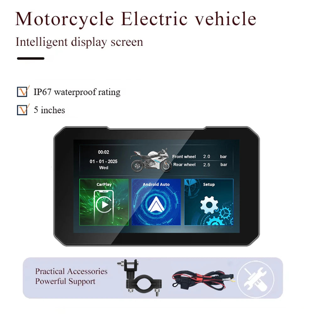 5inch Motorcycle Screen Moto DVR GPS Navigation Wireless Carplay Android Auto IP67 Waterproof Moto
