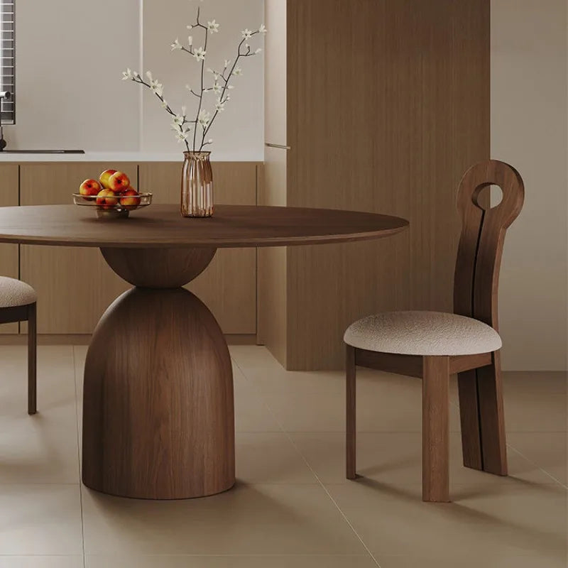Solid Ash Wood Round Dining Table Modern Pedestal Base Wooden Kitchen Table Japandi Style Furniture 6 Seater Lazy Susan Table
