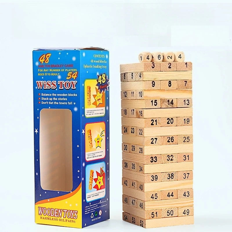 Solid Wood Puzzle Stacked High Stack Tower Drawing Block Children'S Parent-Child Interactive Board Game