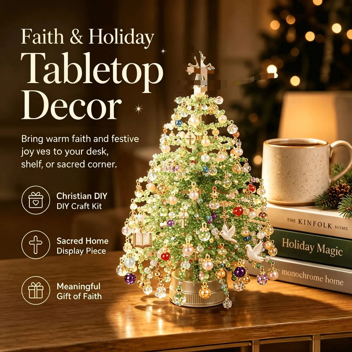 DIY Beaded Christmas Tree Kit 3D Crystal Craft with LED Lights, Stress-Free Holiday Activity&Handmade Gift for Adults,Teens,Kids