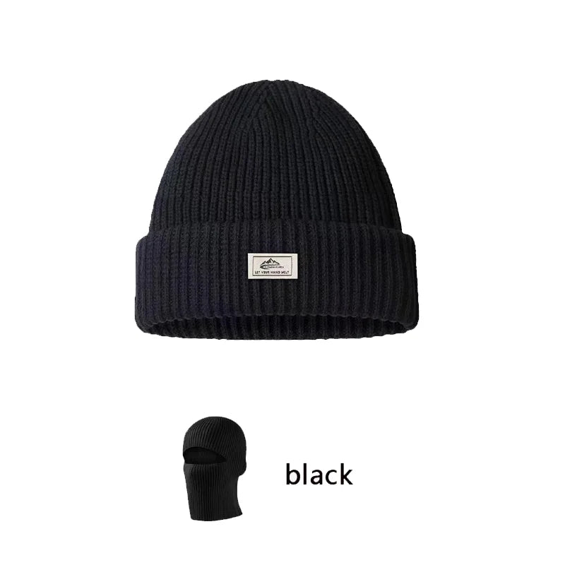 2In1 Mask Beanies Hat Kintted Thicken Winter Ski Balaclava Full Face Mask Thermal Windproof Coldproof Running Earmuffs Hat