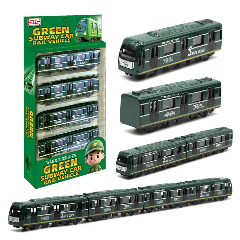44cm alloy green leather subway bus train high-speed rail car 4-section magnetic connection model children's toy collection gift