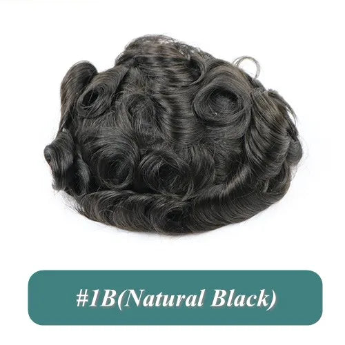 5 Inches Human Hair Brown Gray Blonde Natural Hairline Men's Toupee Long Last 0.1mm Poly Skin Silicon Base #4 1b50 Hair Replace