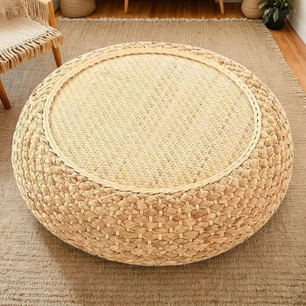 Rattan Low Stool Living Room Household Round Stool Aquatic Grass Rattan Creative Sofa Leisure Balcony Bay Window Seat Pier