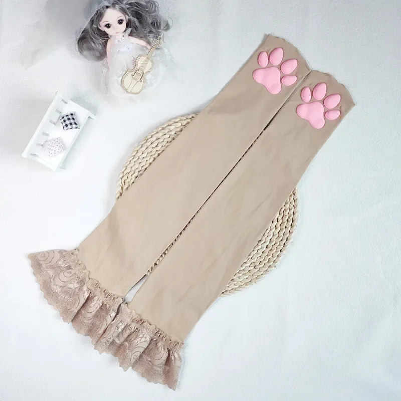 Womens Over Above Knee Socks Thigh High Stockings Kitten Claw Cat Paw Pad Ladies pink 3D Long Sock Cosplay Harajuku Y2k female