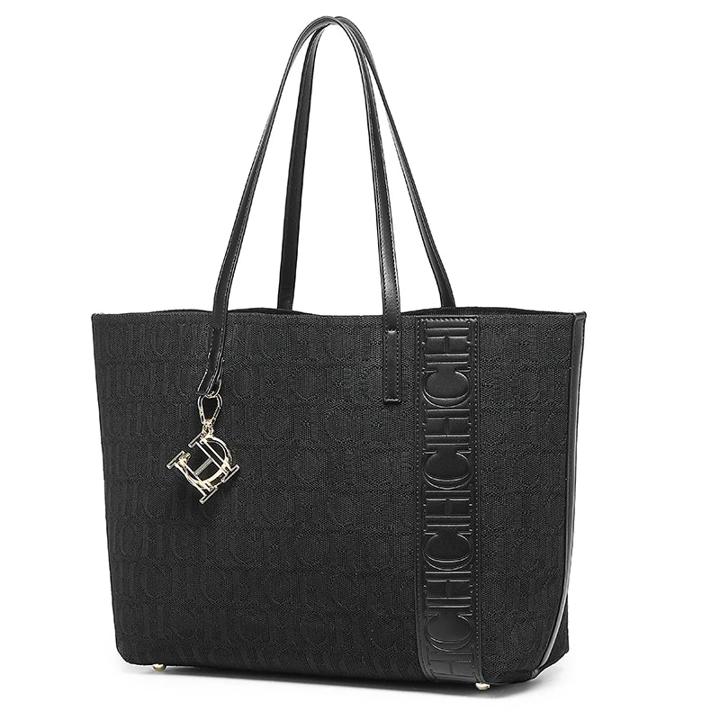 CH Fashion Letter Embossed Tote Bag for Women Large Capacity Shoulder Bag with Metal Pendant Casual Daily Commute Shopper Bag