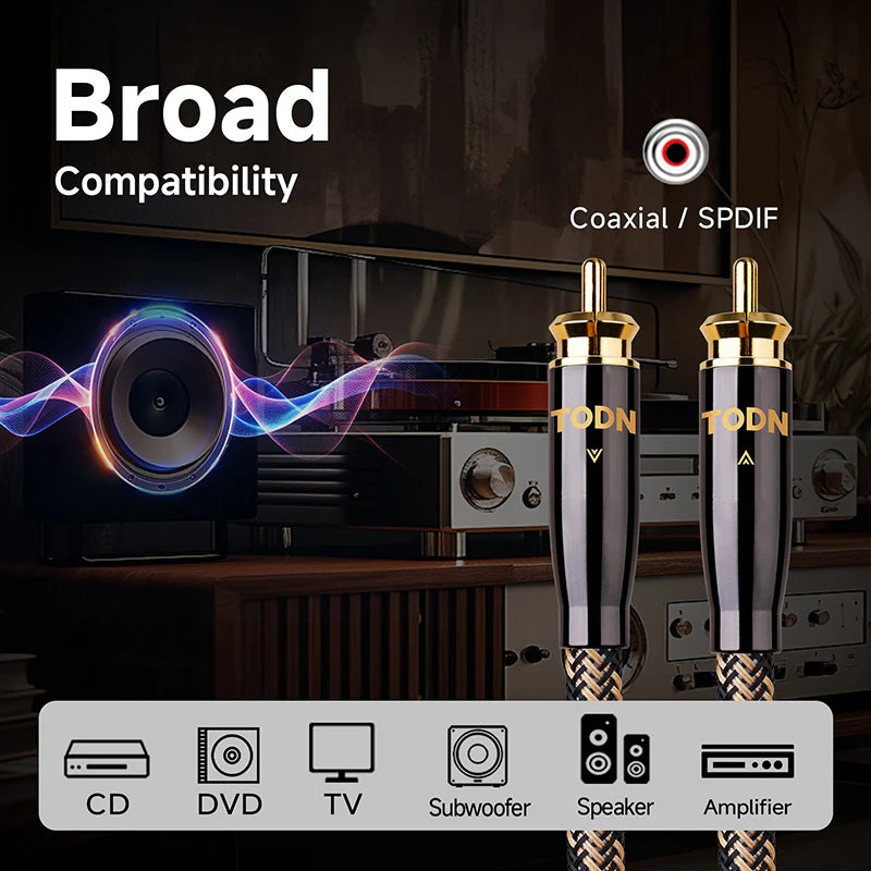 TODN Digital Audio Coaxial Cable 75Ω 7N OCC high end Rca to Rca Male Stereo Cable Speaker Hifi Subwoofer Cable sub cable