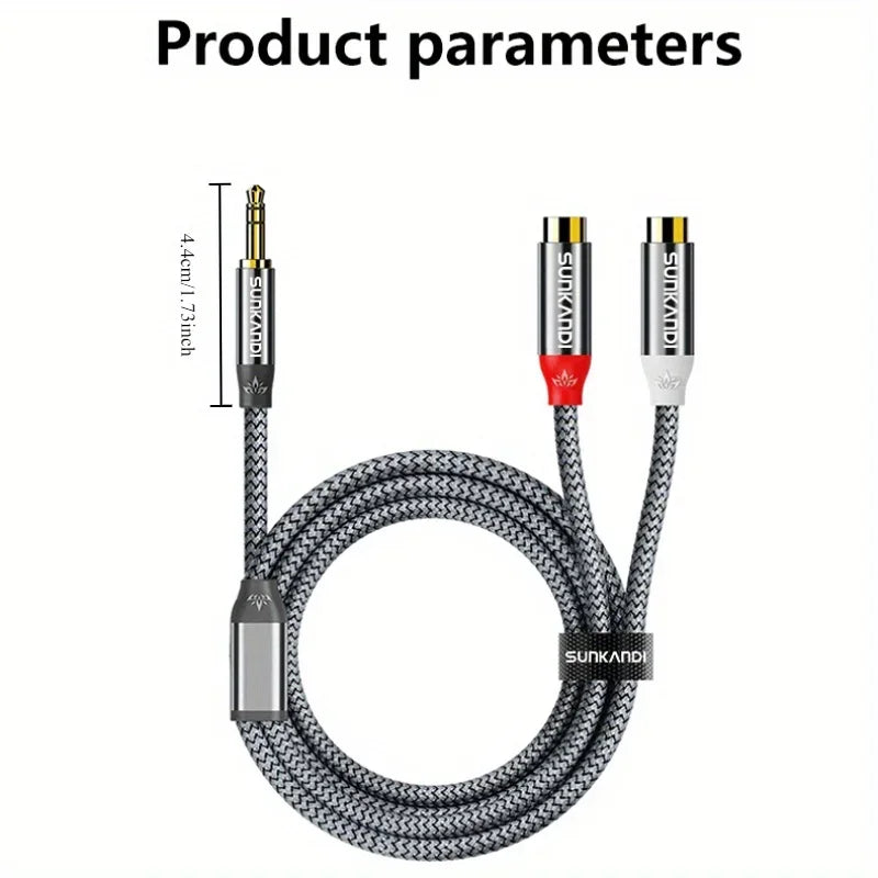 SUNKANDI 3.5mm to 2 RCA Cable, 3.5mm to 2RCA Audio Adapter for Smartphones , MP3 player, Tablet, speaker, amplifier