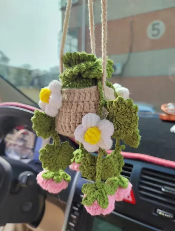 Handmade Crochet Car Styling Plants Succulent Car Plant Ornamentos Decoration Interior Accersories Cute Gift for Women