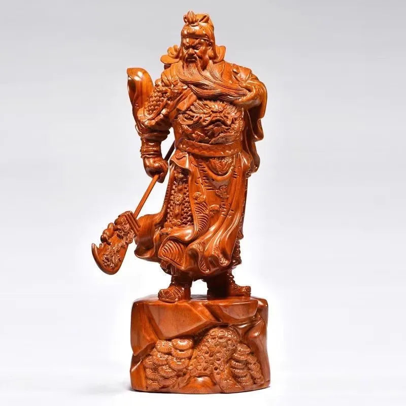 Hand-Carved Rosewood Guan Gong Statue - Chinese God of Wealth & Protection, Feng Shui Warrior Sculpture for Home/Business Blessi