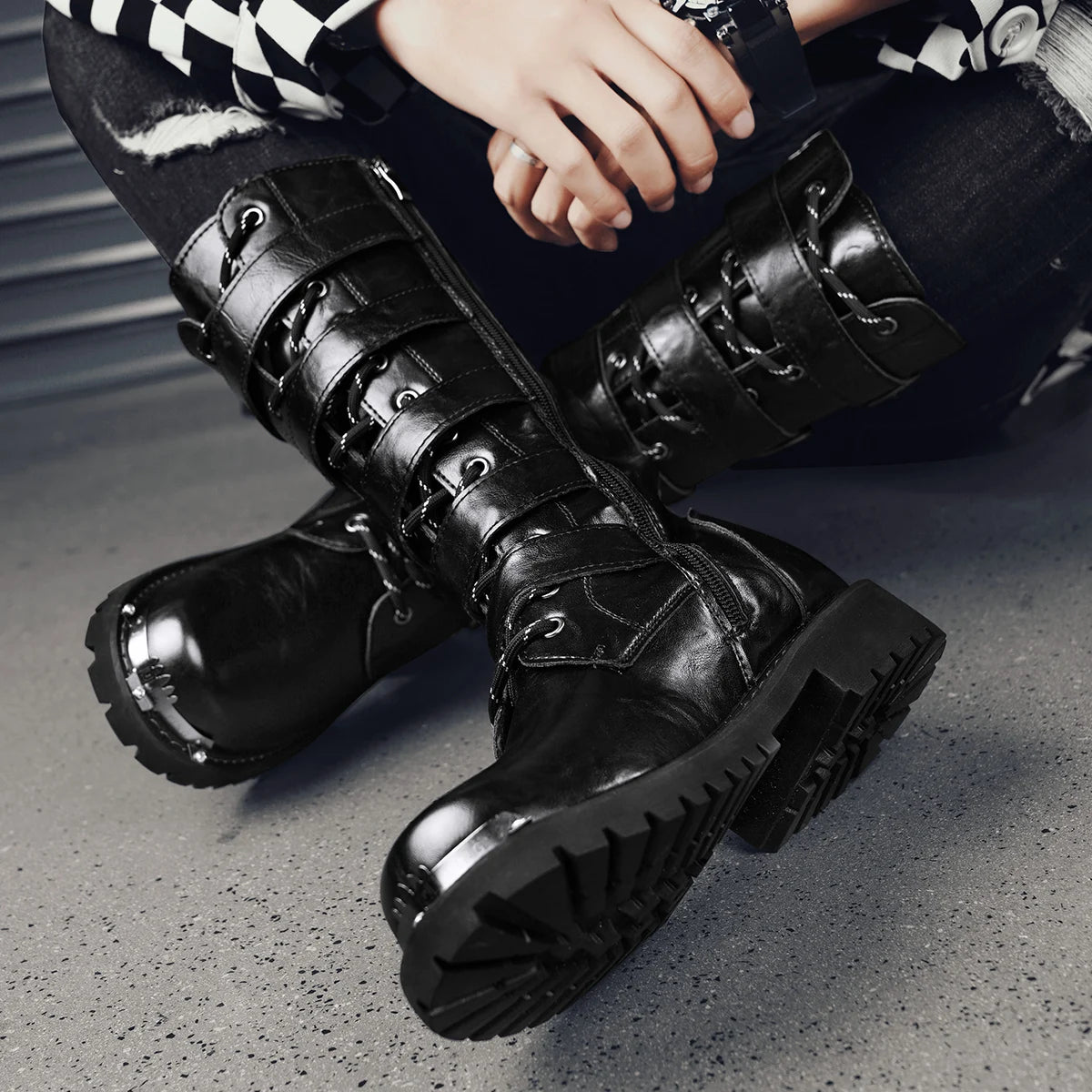 Men's motorcycle boots four season casual classic high-top boots outdoor plus size tooling boots fashion safety protection boots