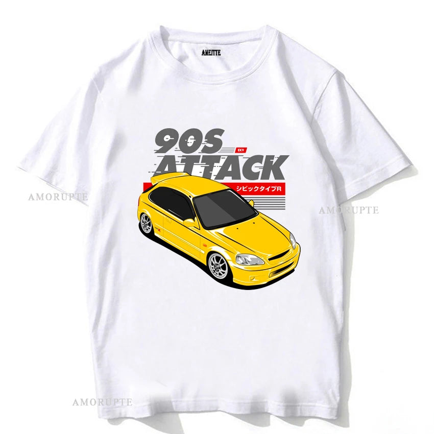CIVIC EK9 90s Attack T-Shirt New Summer Men Short Sleeve Hip Hop Sport Casual White Tops JDM Type R Lovers Man Tees