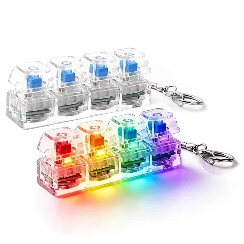 Jardme 2PCS Light Up Finger Keyboard Keychain 4 Keys Keycap Stress Relief Clickable LED Button for Office Desk Accessory