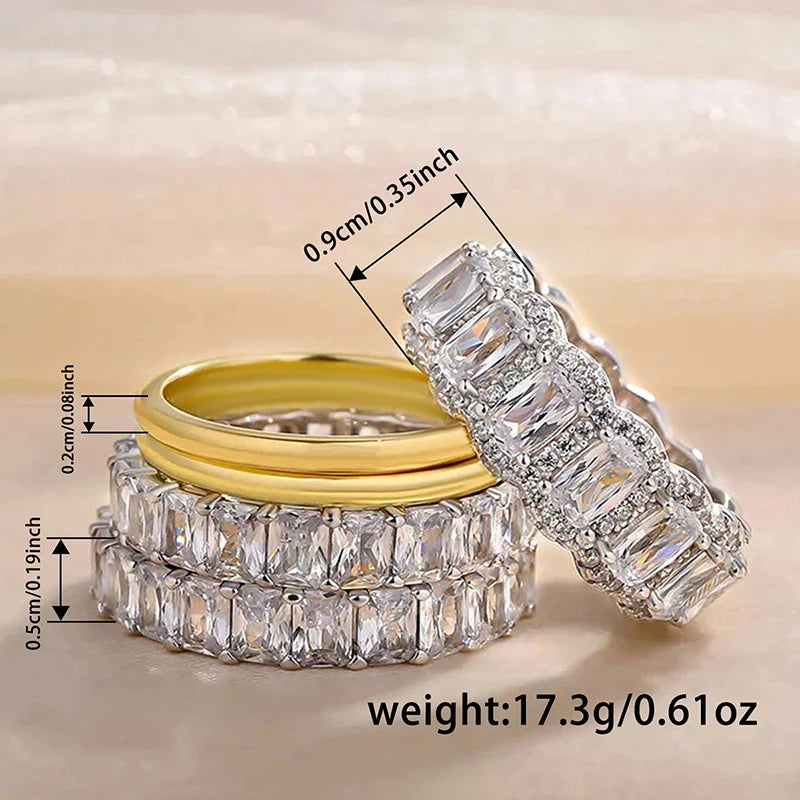 Huitan Brilliant 5Pcs Ring Set with Sparkling Cubic Zirconia Luxury Wedding Jewelry Set for Women Fashionable Finger Accessories