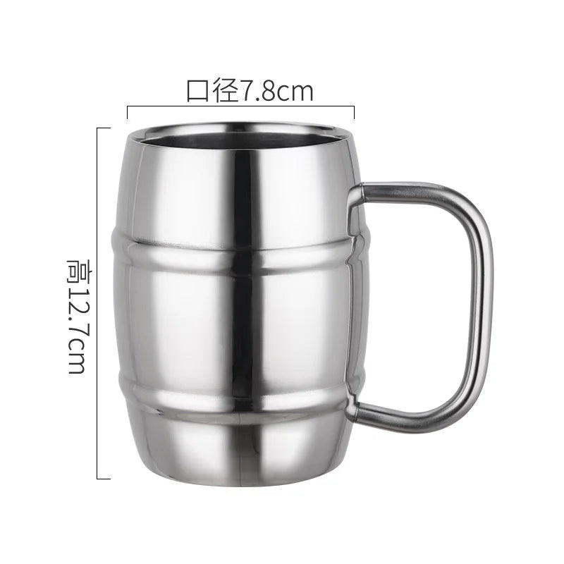 500/450ml Double Stainless Steel Beer Cup Outdoor Camping Western Coffee Cup With Handle Insulated Portable Water Cup Mugs