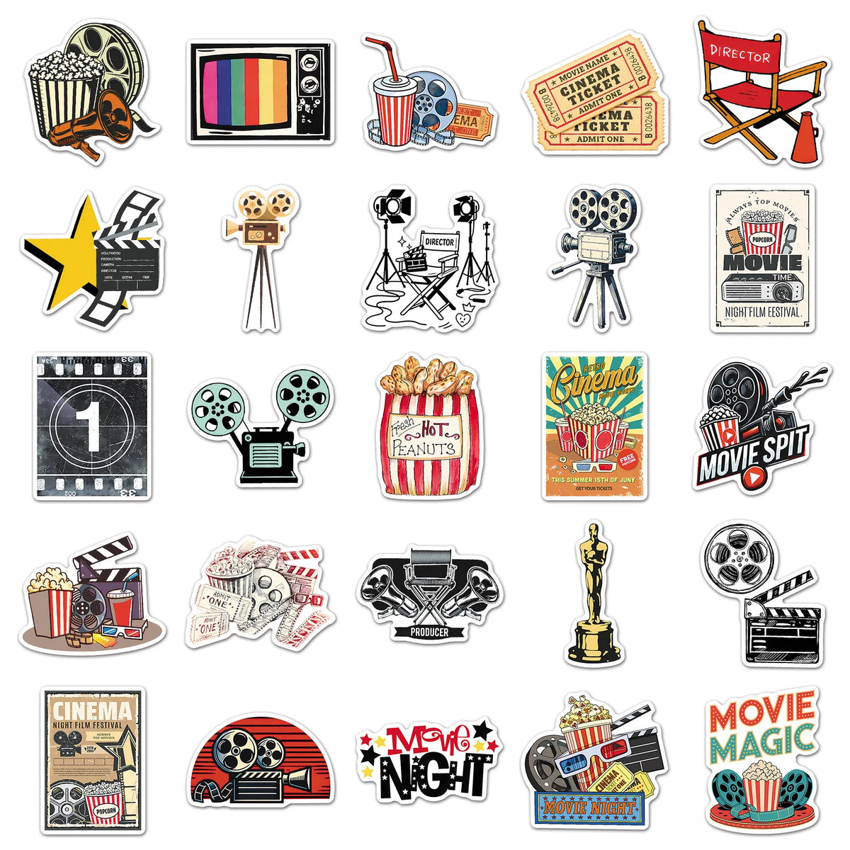 50/100PCS Retro Movie Stickers Fun Creative Projector Waterproof Decoration Refrigerator Storage Box Stickers