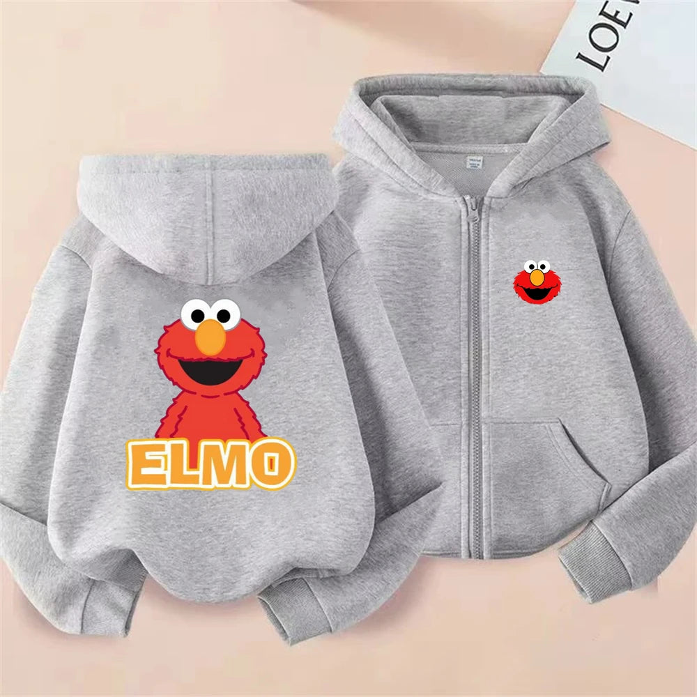 Elmo SESAME STREET Zipper Style Hoodies Boys Coat Children Girls Pink Age 3-12 Leisure Kids Sweatshirts Festival Gifts