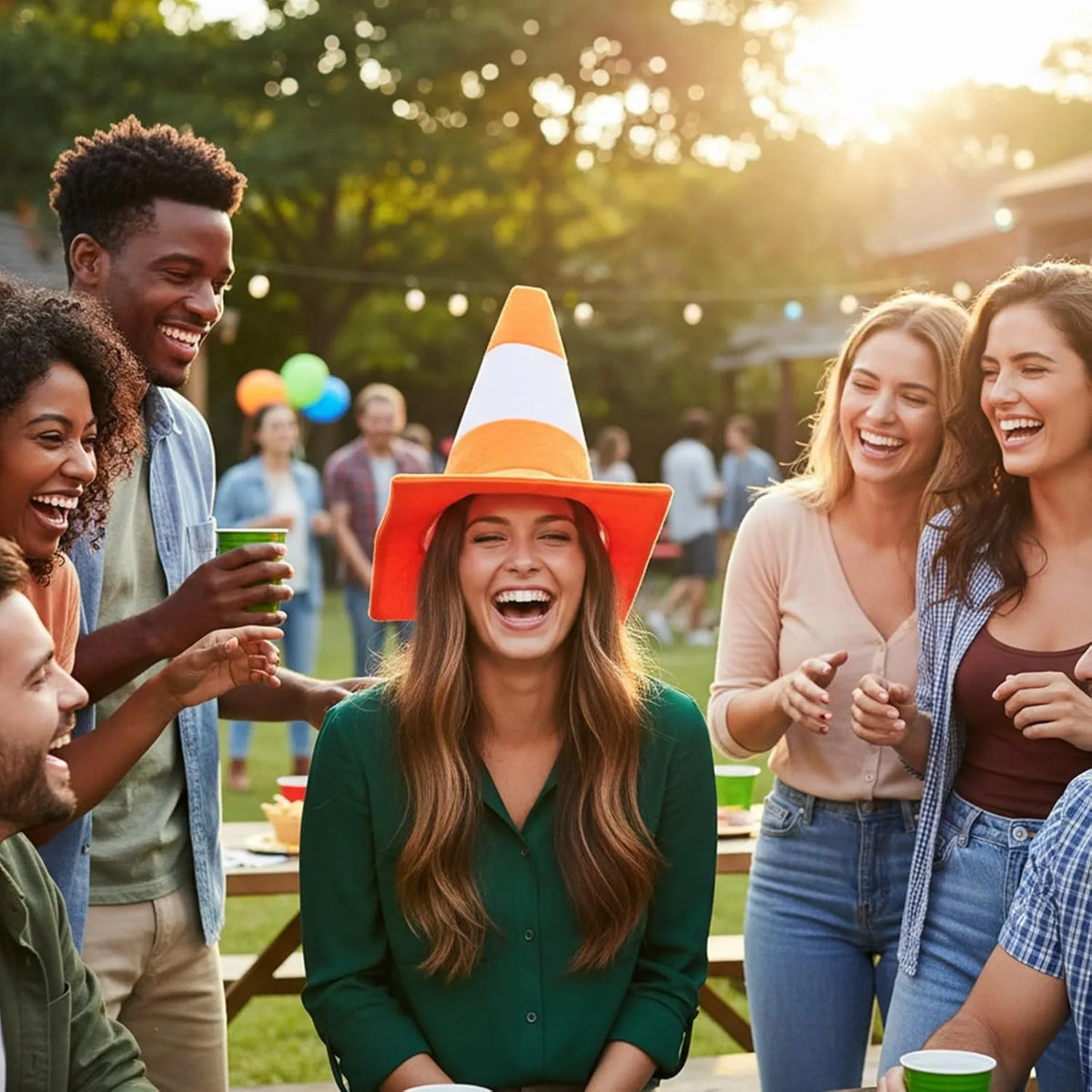 Adult Orange Traffic Cone Hat Funny Road Construction Cone Costume Headwear for Halloween Party Cosplay Event Novelty Accessory