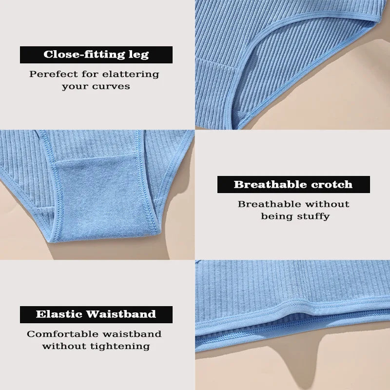 7Pcs Women's Panties Striped Briefs for Women Low-Rise Breathable Cotton Female Soft Underwear Solid Colors Ladies Underpants