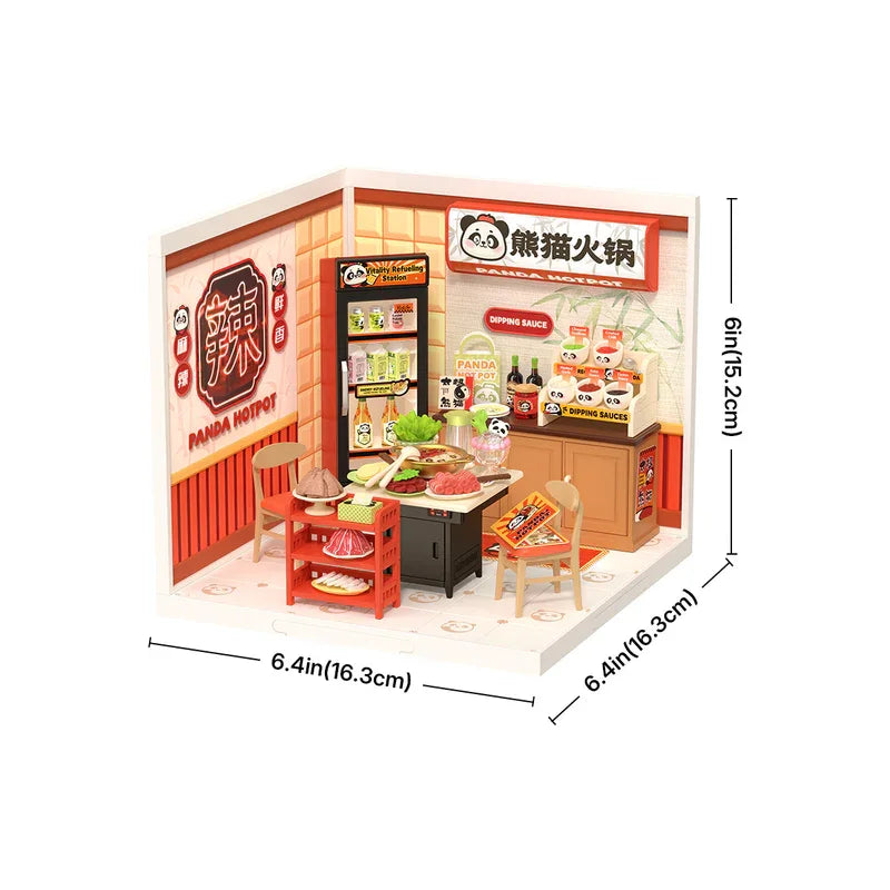 Rolife DIY Miniature House Kit Model Building Craft Kit with LED for Adults Kids Panda Hot Pot and Night Out Food Stall