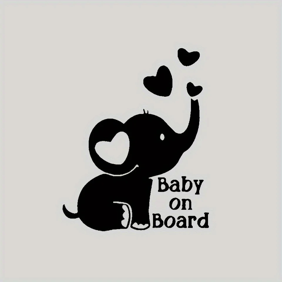 Creative Car Reflective Sticker Baby on Board, Elephant Window Decoration, Car Sticker, Essential for Mother and Baby, Safety Reminder, Laptop Sticker