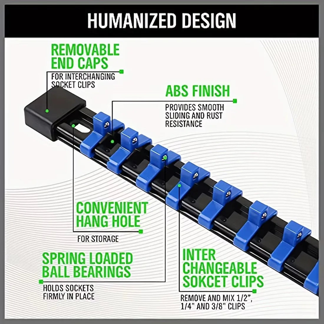 6-Piece Socket Organizer, 1/2 inch, 3/8 inch and 1/4 inch Drive ABS Tools-Socket Holder,Socket Racks Clip Rail Holder Tool Trays