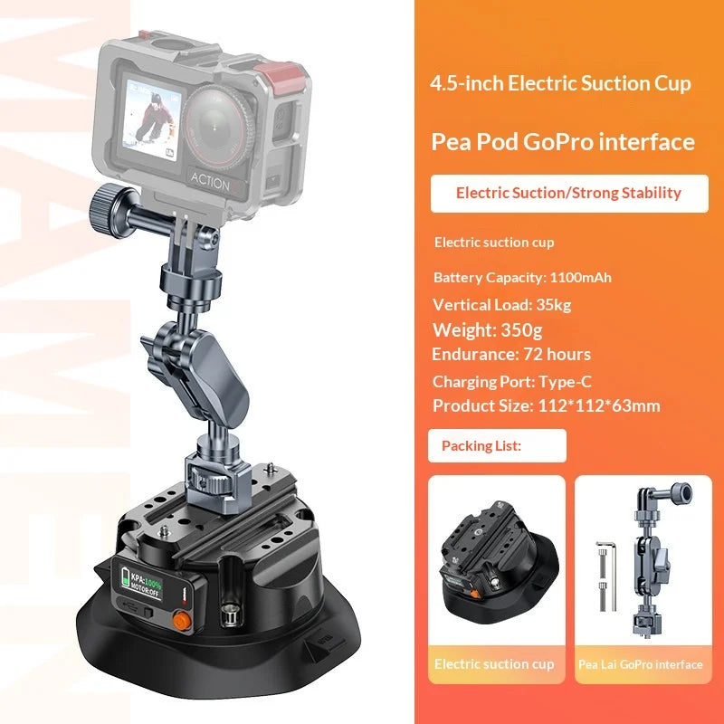 4.5 Inch Electric Suction Cup Camera Mount Auto Refill Car Holder for GoPro DJI Action Camera Insta360
