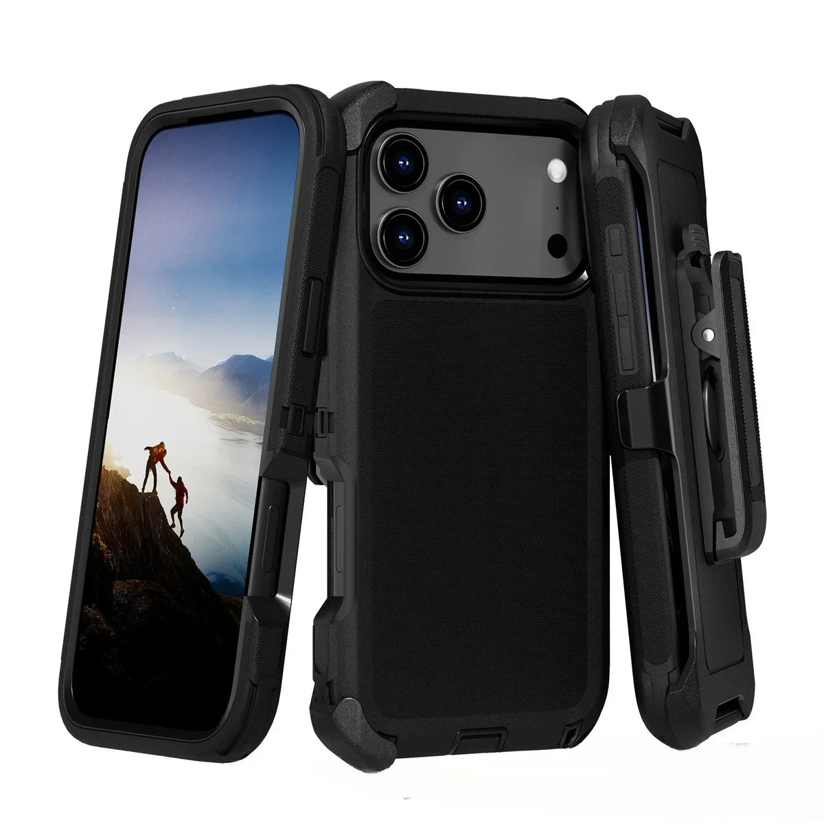 3 in 1 Military Armor Shockproof Phone Case For iPhone 17 18 Pro Max 17Air 16 15 14 13 Pro Max Otter Case Box Belt Clip Cover