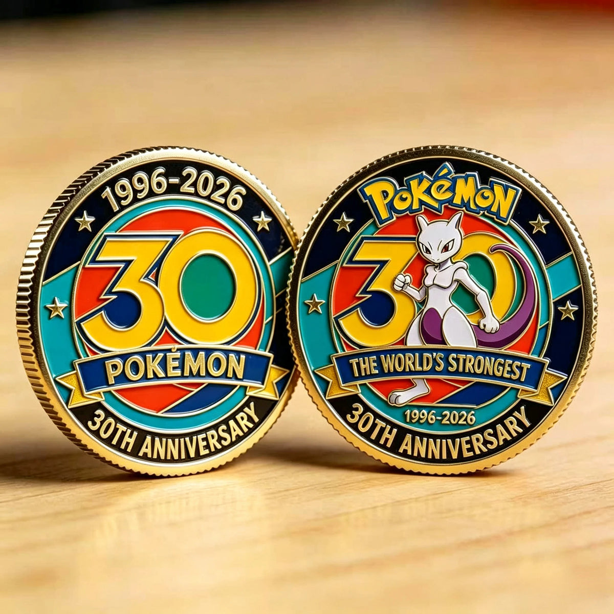 Pokemon 30th Anniversary Commemorative Coin Pikachu Gengar Mewtwo Anime Toys for Kids Gift Collection Display Decoration