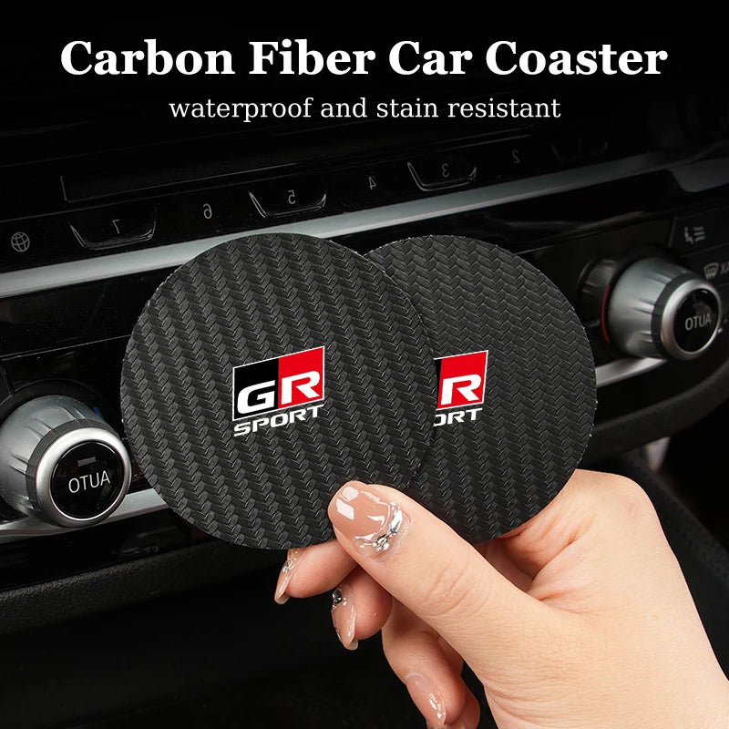 2Pcs Car Carbon Leather Water Cup Pad Anti-noise Coaster For Toyota GR Corolla Yaris Aygo Prius CHR Camry Auris Avensis Cruiser