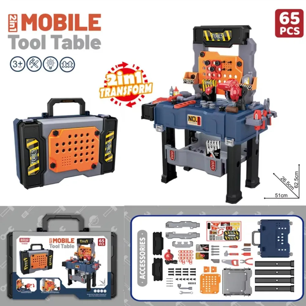 Large 2-in-1 Kids Tool Bench Set with Saw Screw Miter Pretend Play Construction Workbench Toys Education Toy for Boys & Girls