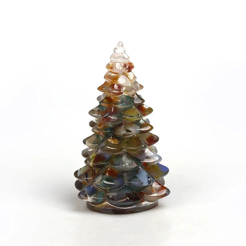 Christmas Tree Mini Resin Ornament, Glitter Artificial Tabletop Decor, Fake Pine Table Centerpiece, Holiday Party Desktop Gift