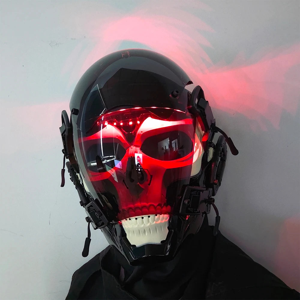 Led Luminous Skeleton Punk Mask Futuristic Techwear Disguise Helmet Gothic Cyber Teenagers Cosplay Masks Accessories