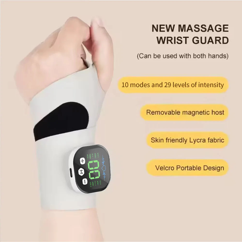 EMS Electric Hand Wrist Massager 10 Mode Vibration Massage 29 Levels Massage Hands Rechargeable Wrist Brace Protector Wrap