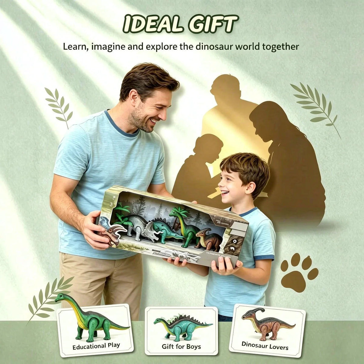 Wind-Up Automatic Walking Mechanical Dinosaur Toy Set,Realistic Dino Figures Educational Playset,Birthday Christmas Gift for Kid